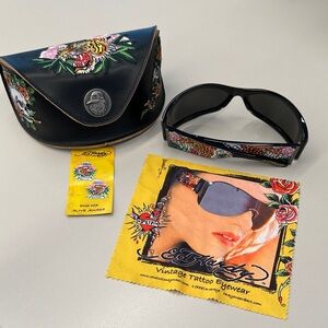 Ed Hardy Black Sunglasses with Multicolor Accents